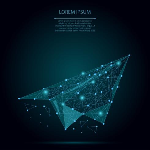 Abstrakt mash linje och punkt origami planet. Vektor affärs illustration. Polygonalt lågt polyflygplan. Hided potential, motivation, affärsmål och personlig tillväxtkoncept.