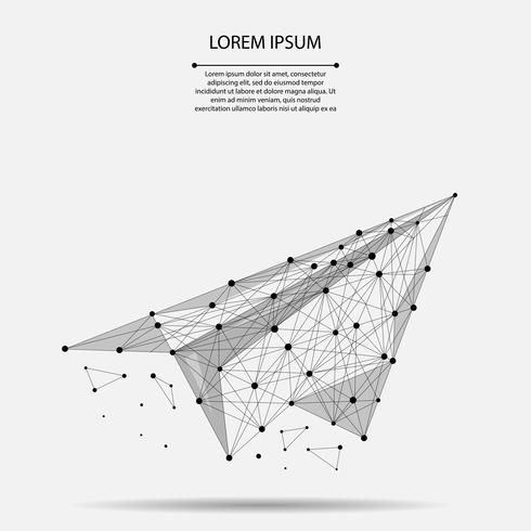 Abstrakt mash linje och punkt origami planet. Vektor affärs illustration. Polygonalt lågt polyflygplan. Hided potential, motivation, affärsmål och personlig tillväxtkoncept.