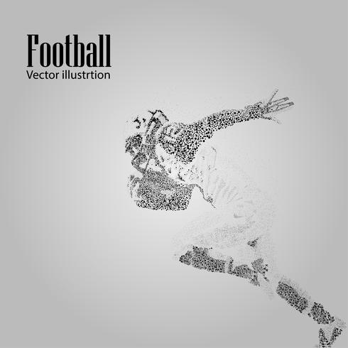 Fußsilhouette eines Fußballspielers aus Teilchen. Hintergrund und Text auf einer separaten Ebene, Farbe kann mit einem Klick geändert werden. Rugby. Amerikanischer Fußball vektor