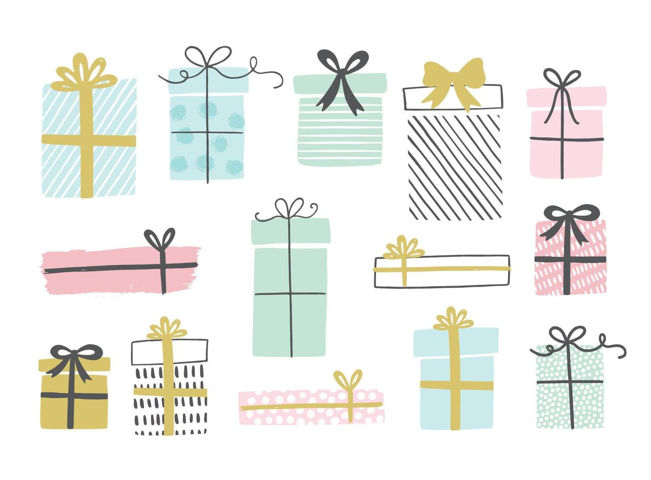 Geschenkboxen, handgezeichneter Doodle-Stil. Geburtstagsparty. Vektorillustration für Grußkarten, Einladungen, Poster. vektor
