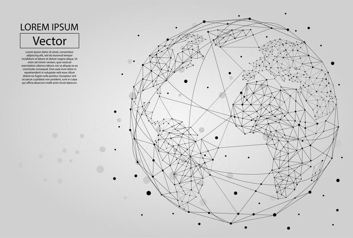 Abstrakt bild av en planet Jorden bestående av punkter, linjer och former. Global nätverksanslutning. Världskarta punkt och linjekomposition koncept för global verksamhet. Vektor illustration