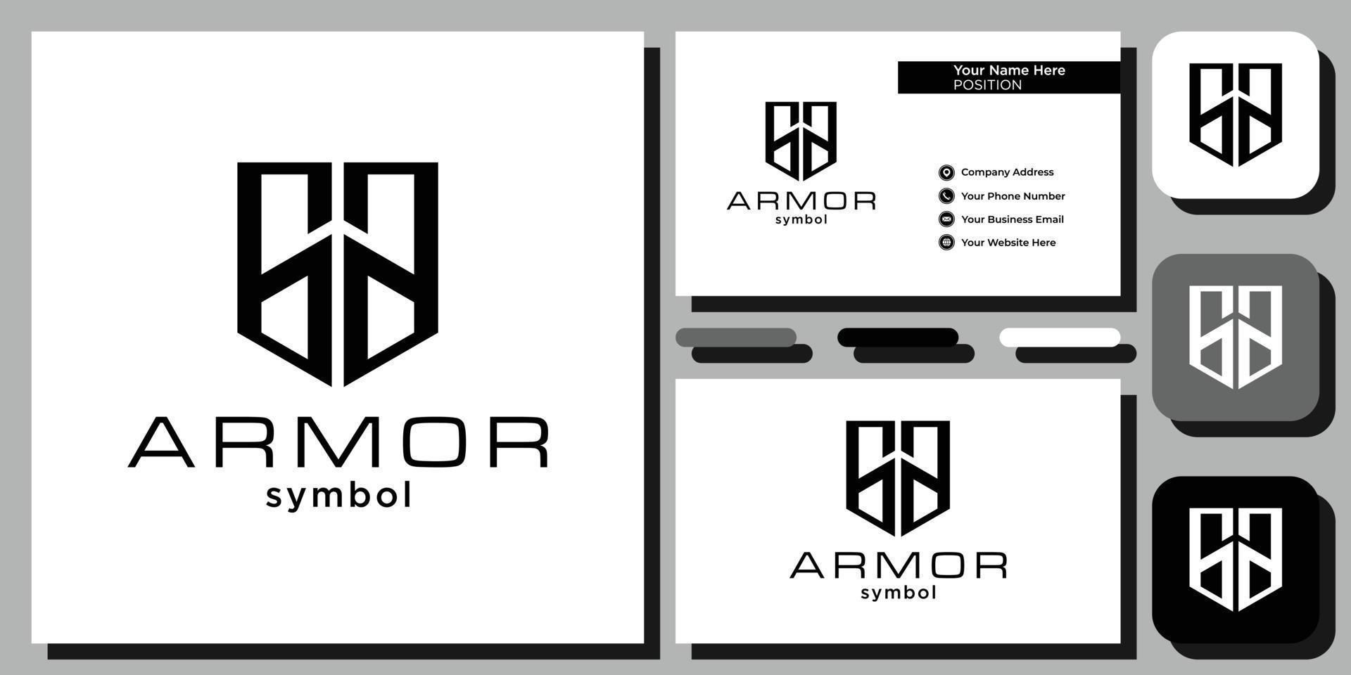 rustning symbol kombination sköld initialer svart emblem med visitkortsmall vektor