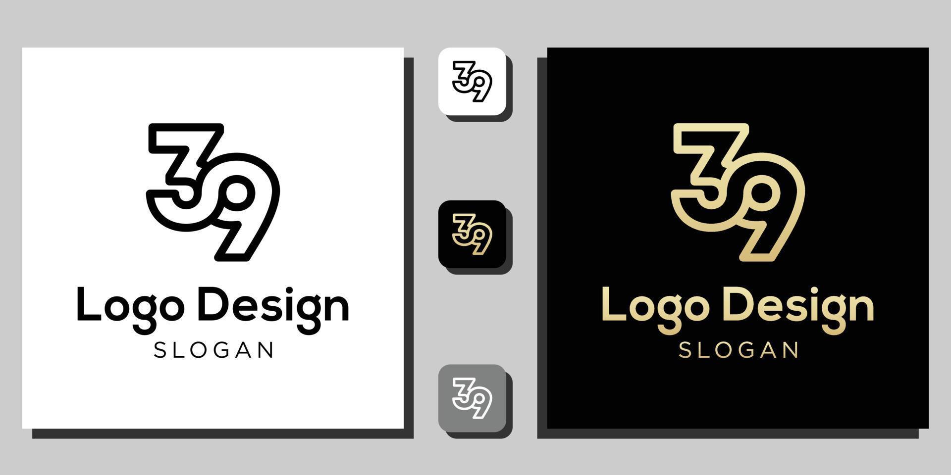 logotyp design nummer symbol siffra svart guld kontur med app mall vektor