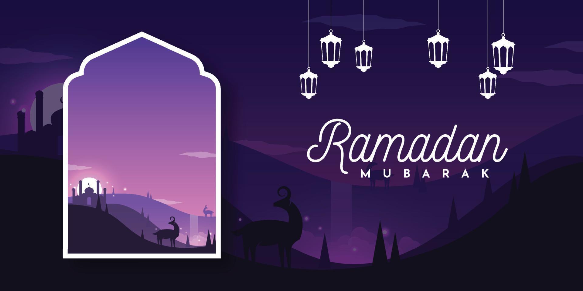 ramadan mubarak natthimlen landskap bakgrund illustration mall design vektor