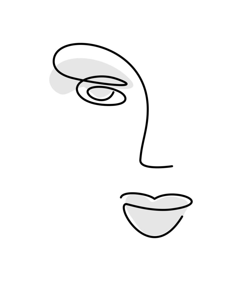möta en linje. flicka ansikte - skönhetssalong logotyp. porträttkonst - tunn linjeteckning. ansiktsdrag ikon. näsa och läppar vektor
