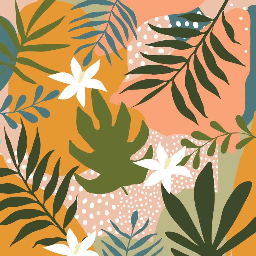 botanisk affisch vektor illustration. lövverk ritning med abstrakta former. minimala och naturliga blad ormbunkar och blommor konsttryck. abstrakt växtdesign för bakgrund, tapeter, kort, väggkonst