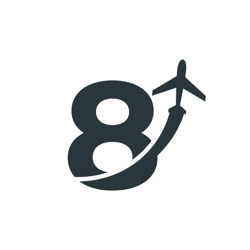 nummer 8 resa med flygplan flyg logotyp designmall element vektor