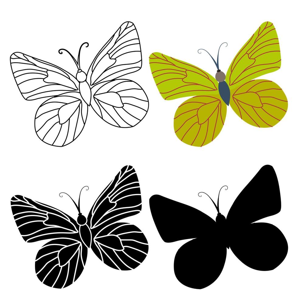 uppsättning kontur siluett insektsfjärilar vektor