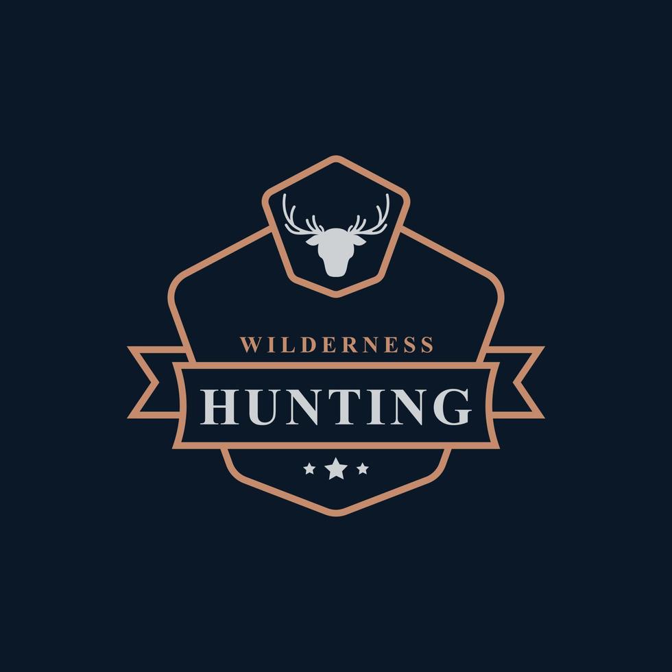 vintage retro märke för hjort ren horn jakt logo emblem design symbol vektor