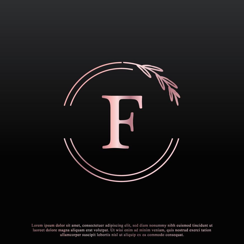 elegant f-bokstavscirkel blommig logotyp med kreativ elegant bladmonogramgrenlinje och rosa svart färg. användbar för logotyper för företag, mode, kosmetika, spa, vetenskap, medicin och natur. vektor