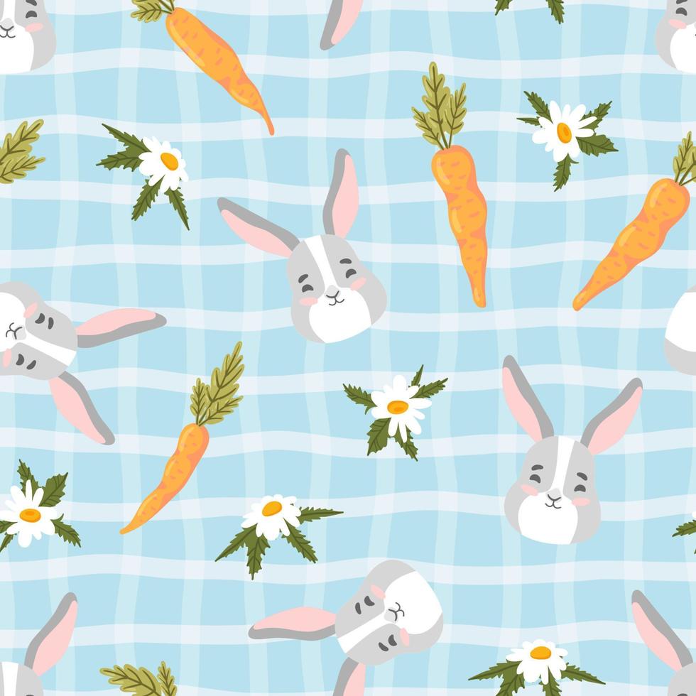 Osterhase, Karotte, Kamillenvektor nahtloses Muster. kaninchen, gemüse, blume, feiertagsbeschaffenheit. Frühlingshintergrund. vektor