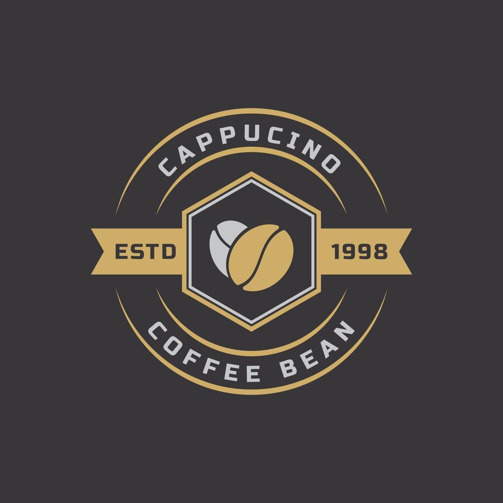 Vintage Retro-Abzeichen für Café-Logo mit Kaffeebohnen-Symbol-Design-Vorlagenelement vektor