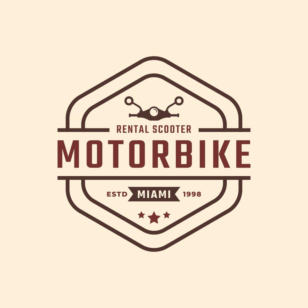 Inspiration für das Logo-Design des klassischen Vintage-Retro-Label-Emblems für Motorrad- und Rollervermietung vektor