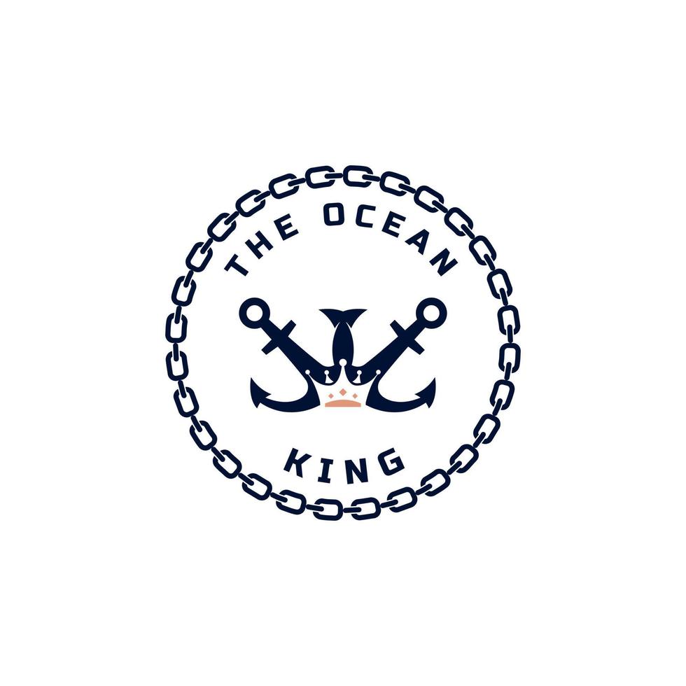 vintage nautisches königsankeremblem. Anker und Krone für Schiffsabzeichen Schiffsboot-Logo-Design-Vorlagenelement vektor