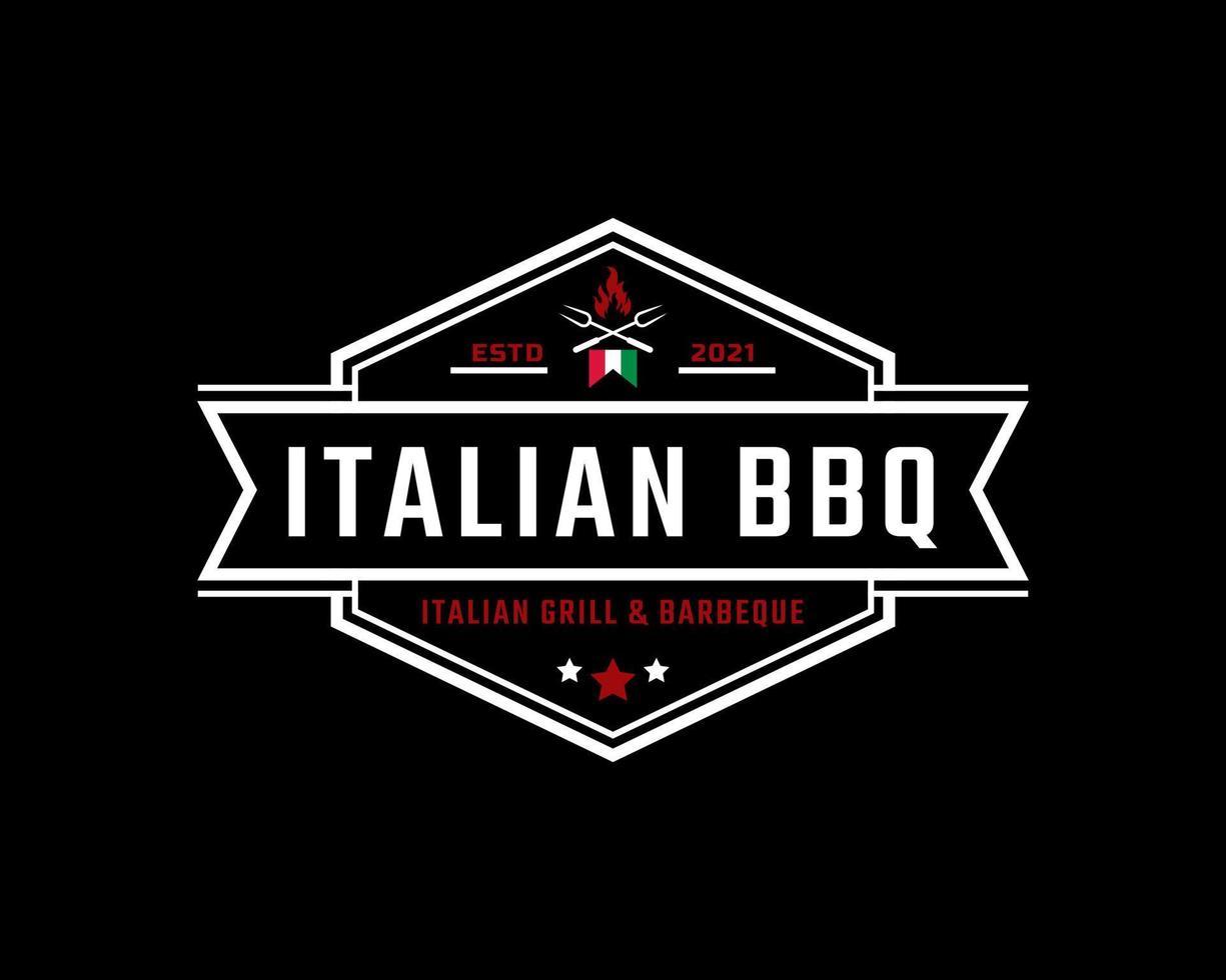 Inspiration für das Design des klassischen Vintage-Retro-Label-Emblems mit italienischem Grill-Barbeque-Logo vektor