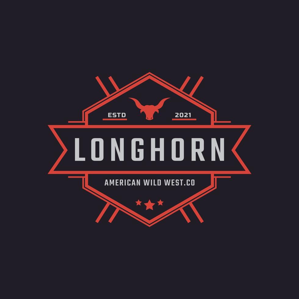 klassisches Vintage-Retro-Label-Abzeichen für Texas Longhorn Western Bull Head Family Country Farm Logo Design-Inspiration vektor