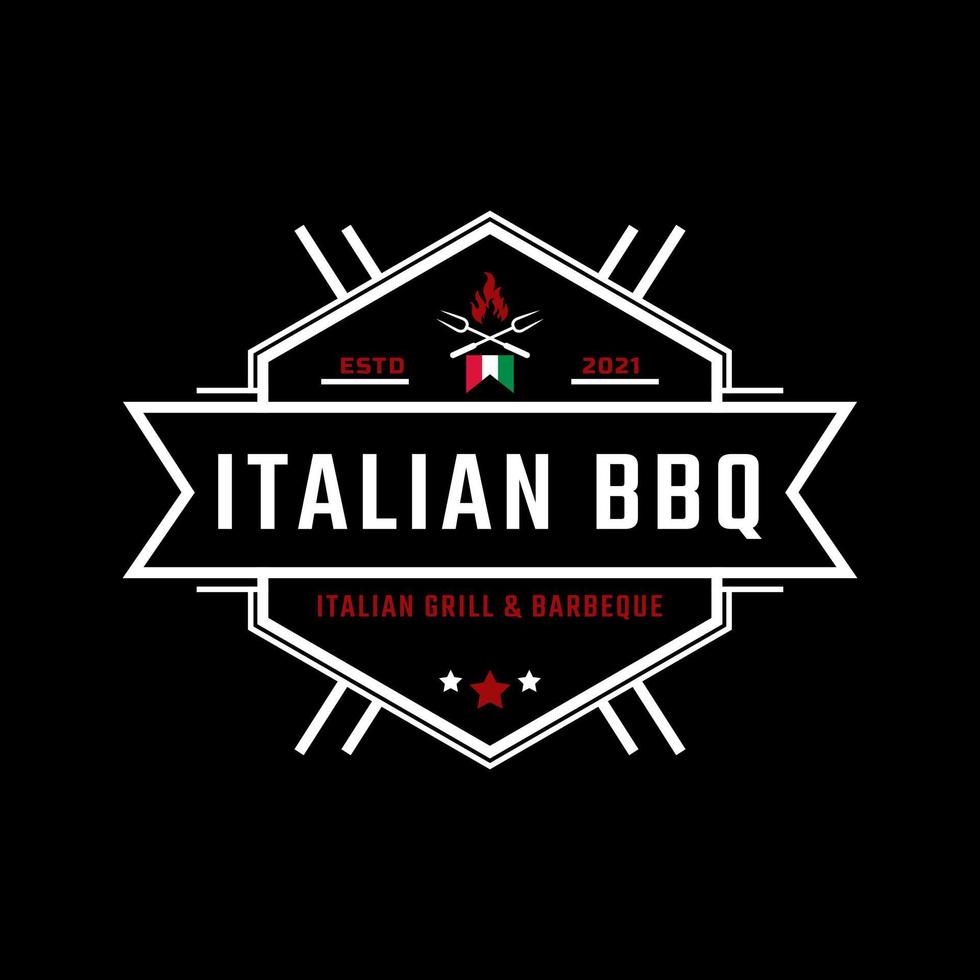 Inspiration für das Design des klassischen Vintage-Retro-Label-Emblems mit italienischem Grill-Barbeque-Logo vektor