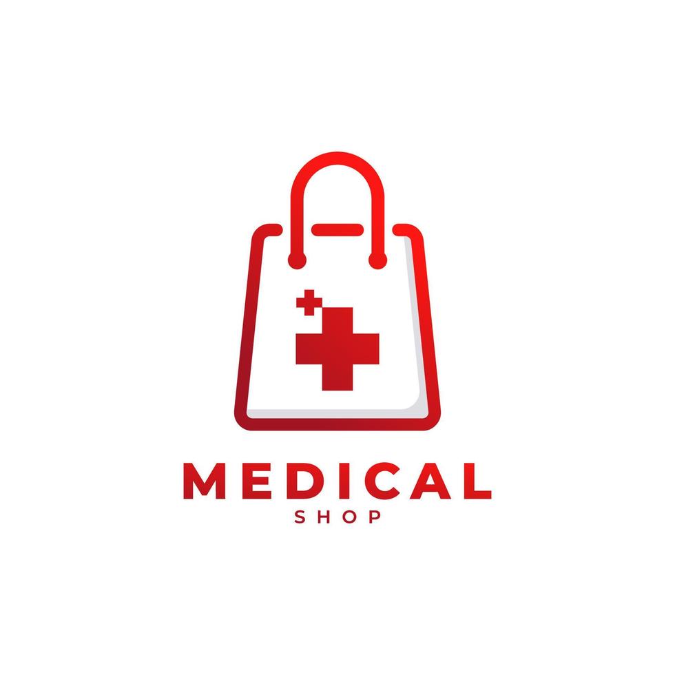 shoppingväska ikon med sjukhus paramedic medicinsk logotyp. medicinsk butik logotyp mall element vektor
