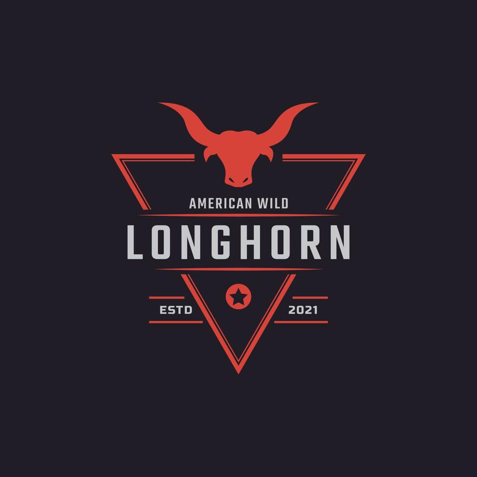 klassisches Vintage-Retro-Label-Abzeichen für Texas Longhorn Western Bull Head Family Country Farm Logo Design-Inspiration vektor