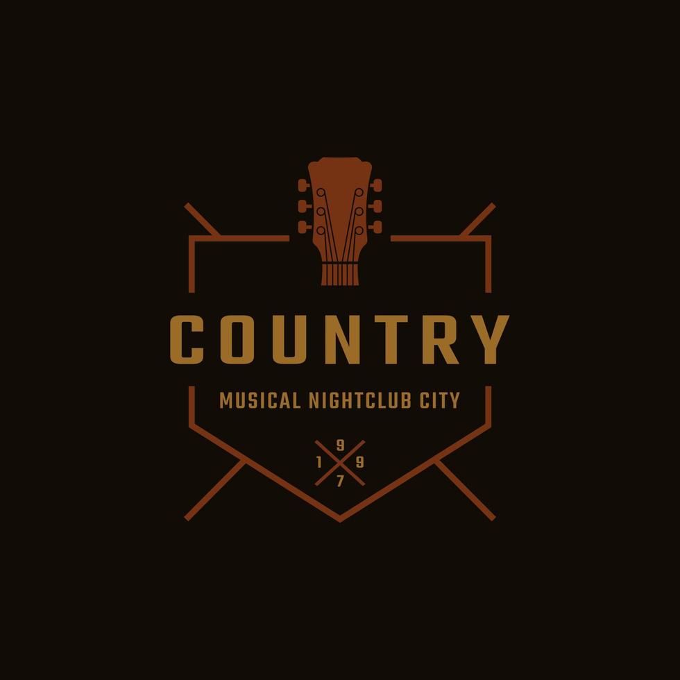 klassisches Vintage-Retro-Label-Abzeichen für Country-Gitarrenmusik Western Saloon Bar Cowboy-Logo-Design-Vorlage vektor