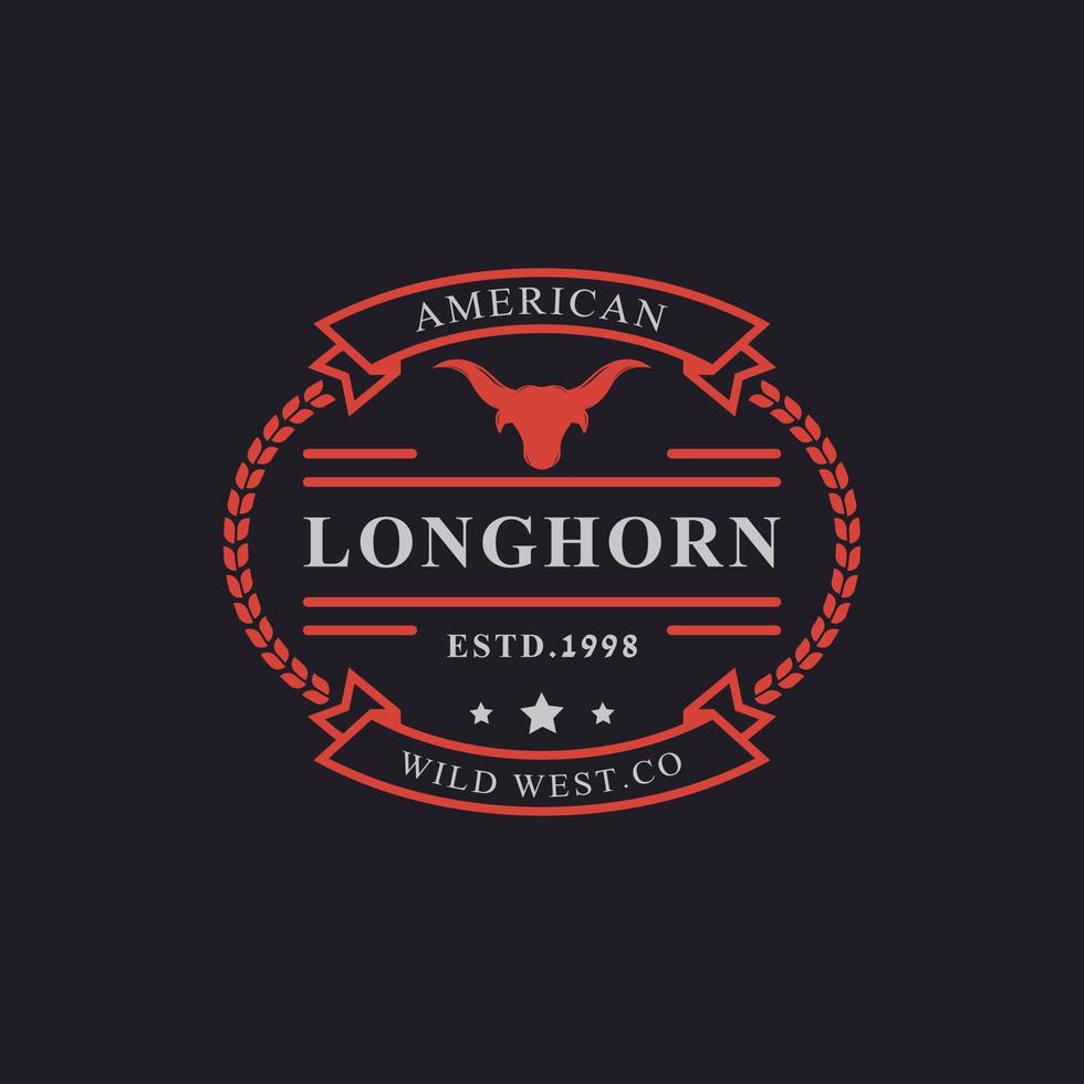 vintage retro märke för texas longhorn ko, country western bull head familj landsbygd gård logotyp designmall element vektor