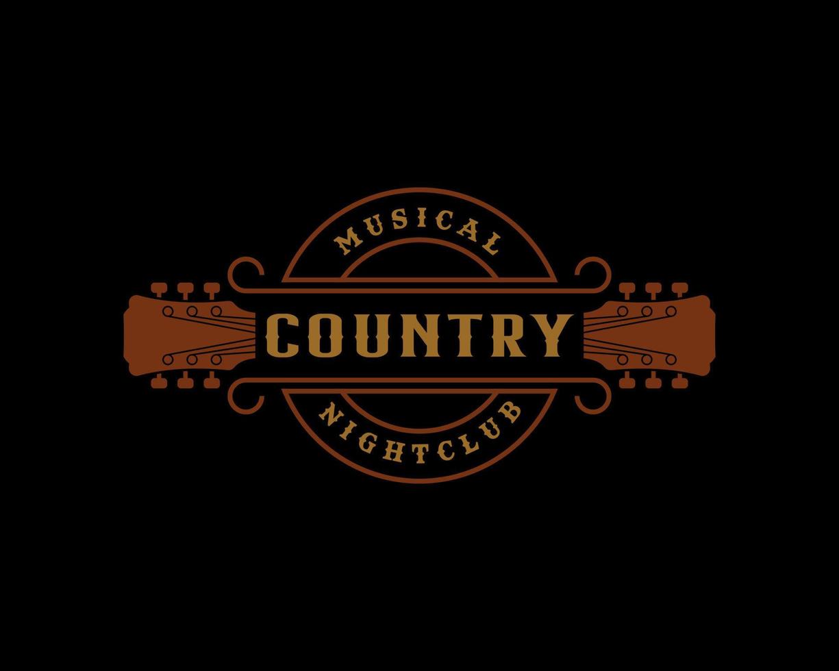 klassisches Vintage-Retro-Label-Abzeichen für Country-Gitarrenmusik Western Saloon Bar Cowboy-Logo-Design-Vorlage vektor