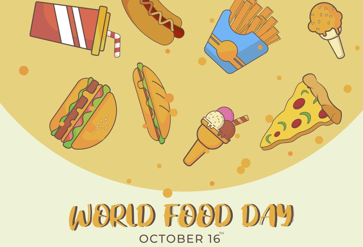 platt designillustration av mall för World Food Day, design lämplig för affischer, bakgrunder, gratulationskort, World Food Day-tema vektor