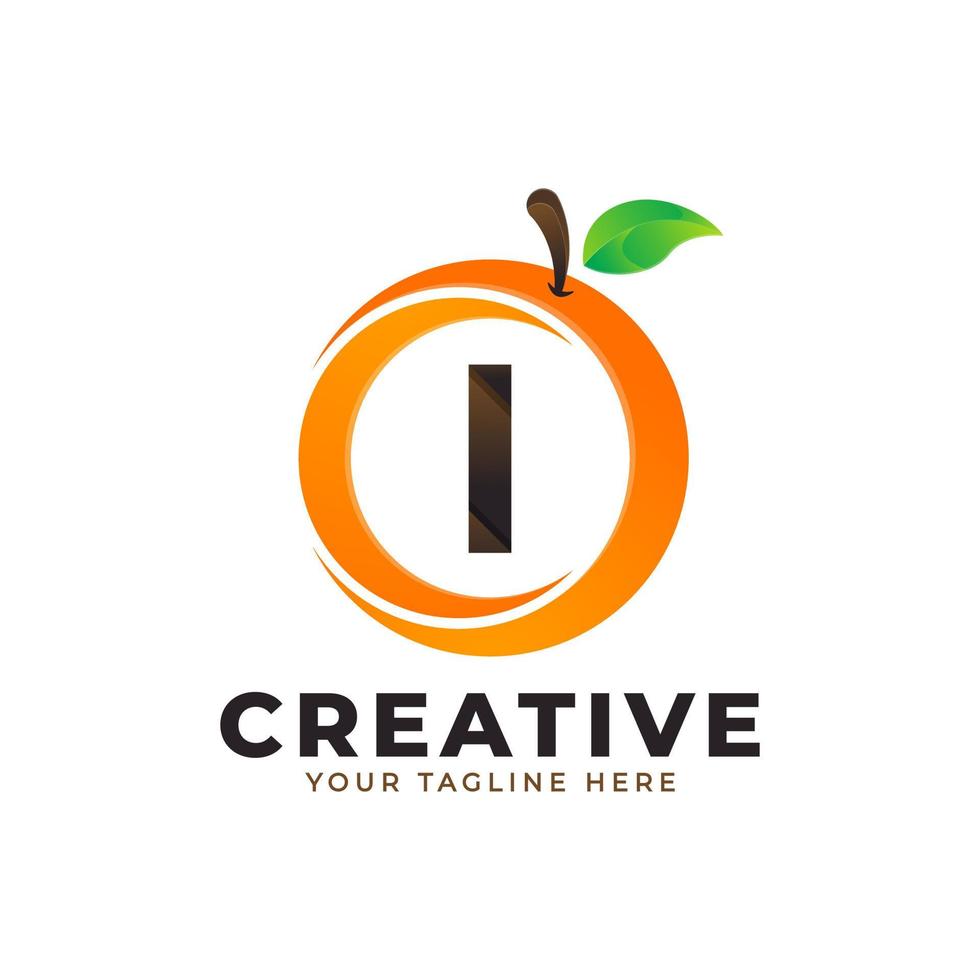 buchstabe i logo in frischen orangenfrüchten mit modernem stil. Markenidentitätslogos entwerfen Vektorillustrationsschablone vektor