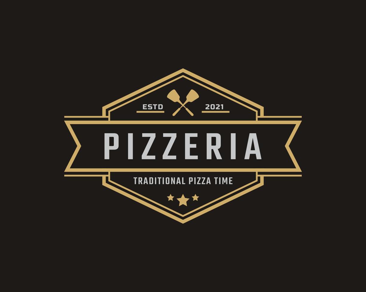 vintage klassiskt emblem badge spatel pizza pizzeria logotyp design inspiration vektor