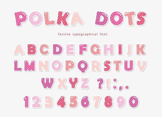 Niedlicher Tupfenguß im Pastellrosa. Papierausschnitt ABC Buchstaben und Zahlen. Lustiges Alphabet für Mädchen. vektor