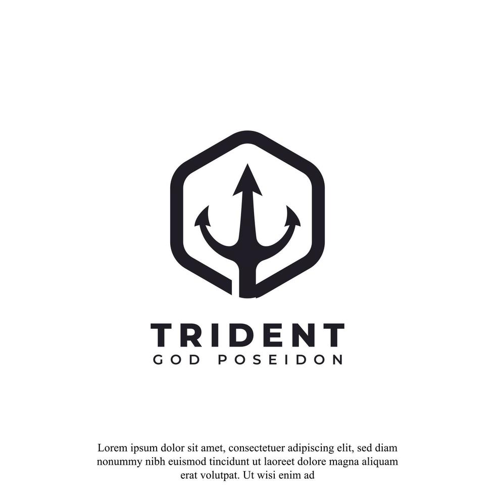 klassisk vintage treudd neptunus gud poseidon triton king spear logotyp ikon designmall vektor
