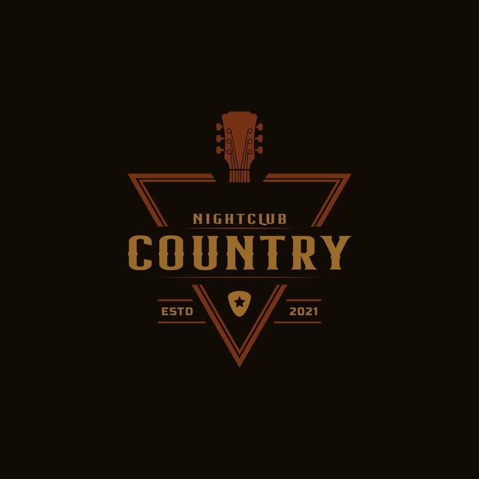 klassisches Vintage-Retro-Label-Abzeichen für Country-Gitarrenmusik Western Saloon Bar Cowboy-Logo-Design-Vorlage vektor
