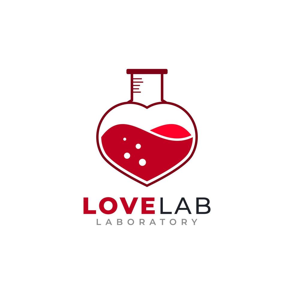 Designvorlage für das Logo des Liebeslabors. Röhrenlabor kombiniert mit Herdsymbol-Vektorillustration vektor
