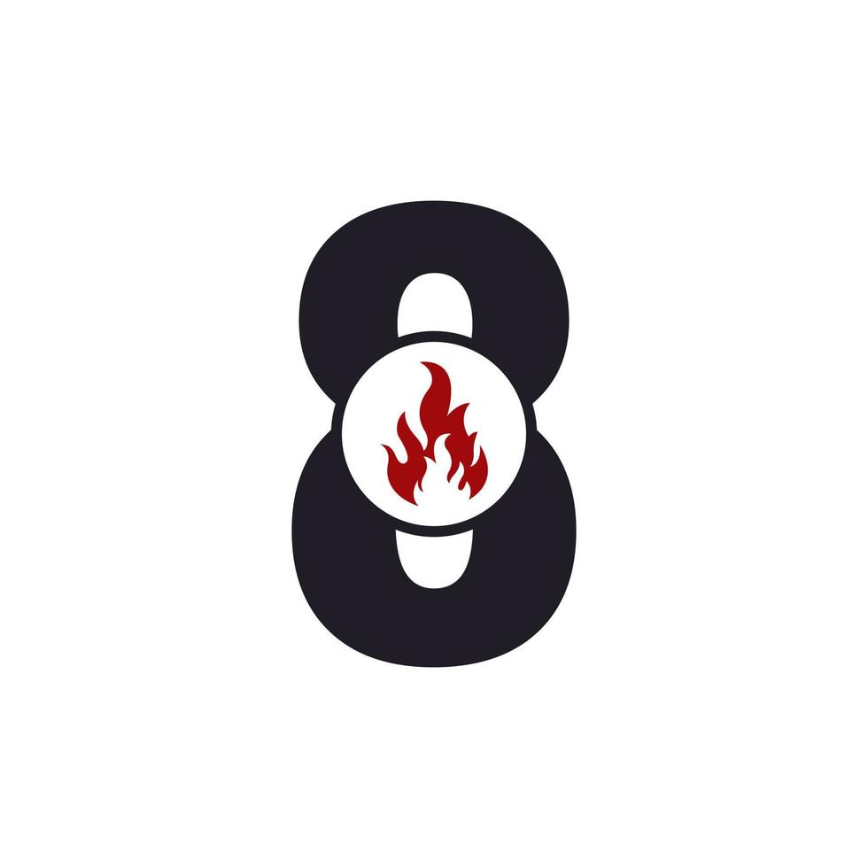 Nummer 8 mit Design-Inspiration für das Flammenfeuer-Logo vektor