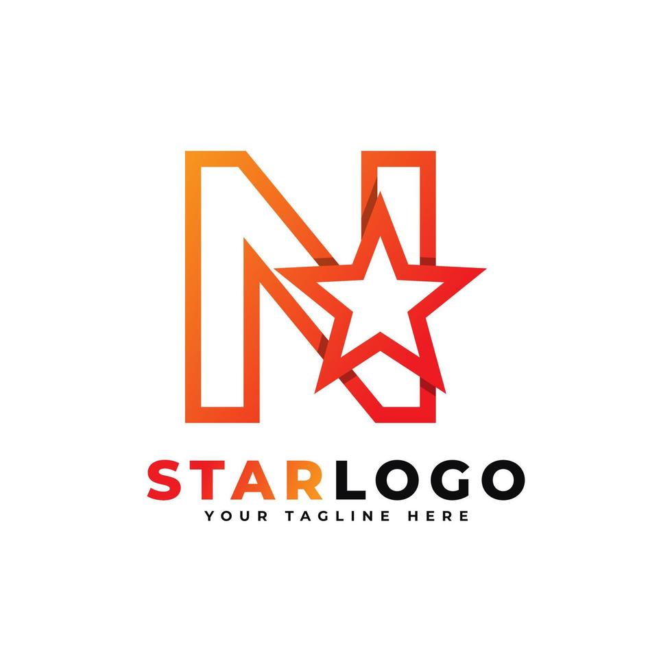 bokstaven n stjärna logotyp linjär stil, orange färg. användbar för vinnare, pris och premiumlogotyper. vektor