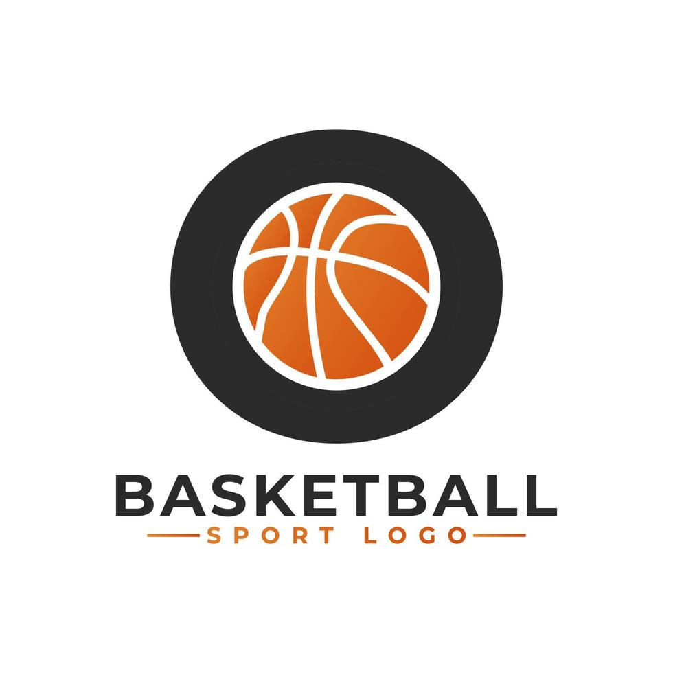 Buchstabe o mit Basketball-Logo-Design. Vektordesign-Vorlagenelemente für Sportteams oder Corporate Identity. vektor