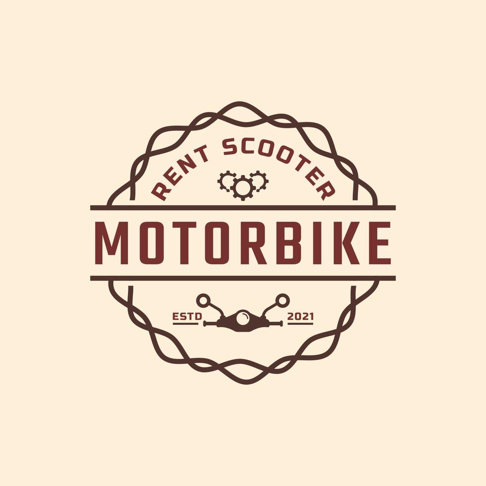 Inspiration für das Logo-Design des klassischen Vintage-Retro-Label-Emblems für Motorrad- und Rollervermietung vektor