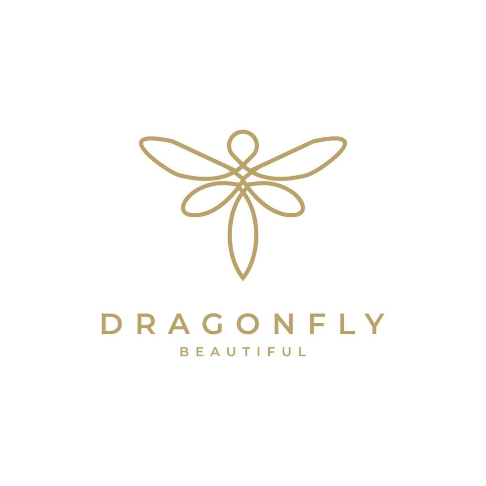 skönhet gyllene trollslända symbol. fjäril insekt fluga minimalistisk linjekonst stil logotyp design inspiration vektor