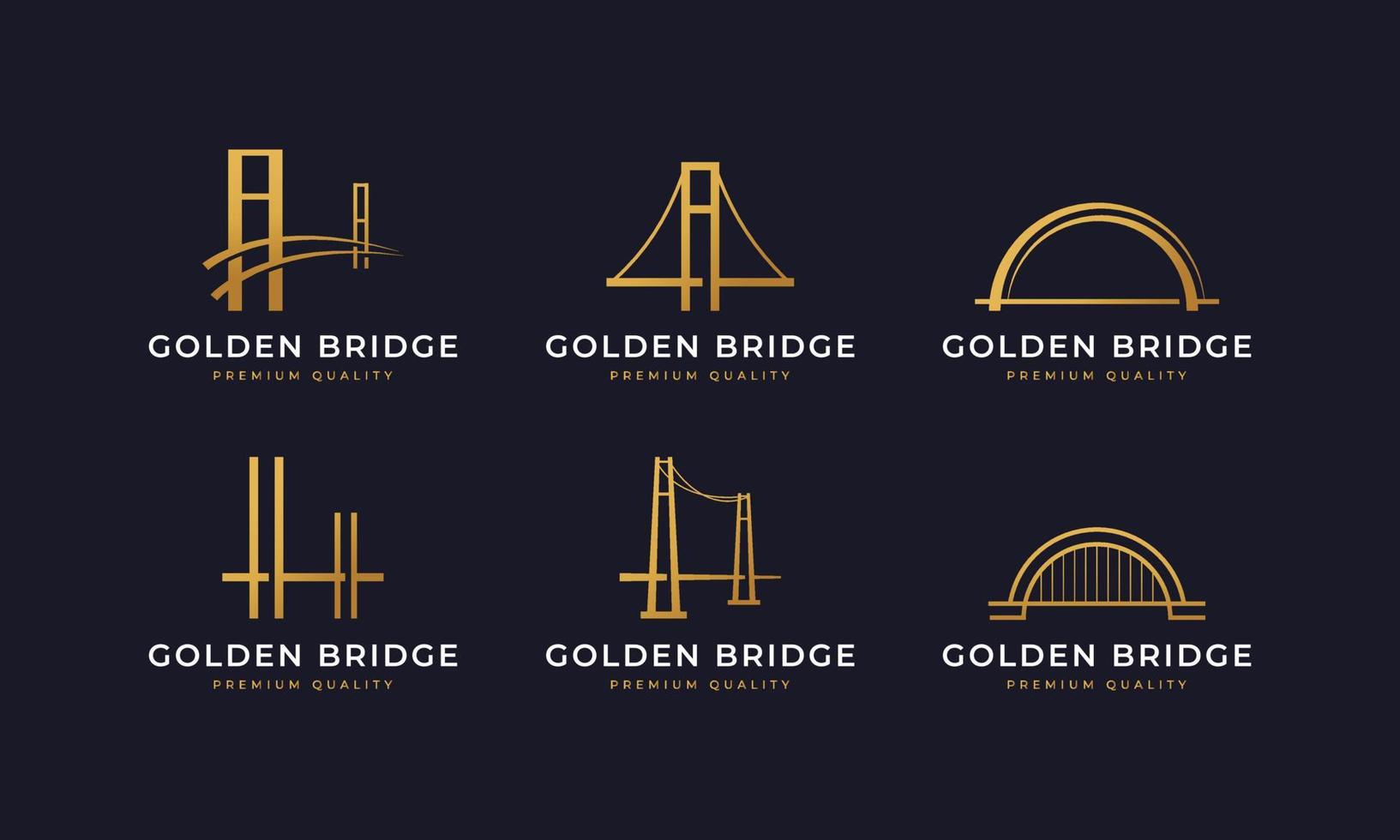 satz von architektur goldenen bogen flussbrücke einfaches minimalistisches logo in linienstil design inspiration vektor