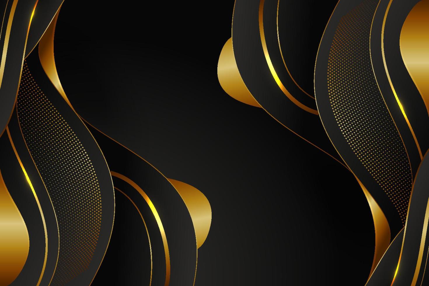 luxuspapierschnitthintergrund, abstrakte dekoration, goldenes muster, halbtonverläufe, 3d-vektorillustration. schwarze, weiße, blaue, goldene wellenabdeckungsschablone, geometrische formen, modernes minimalbanner. vektor