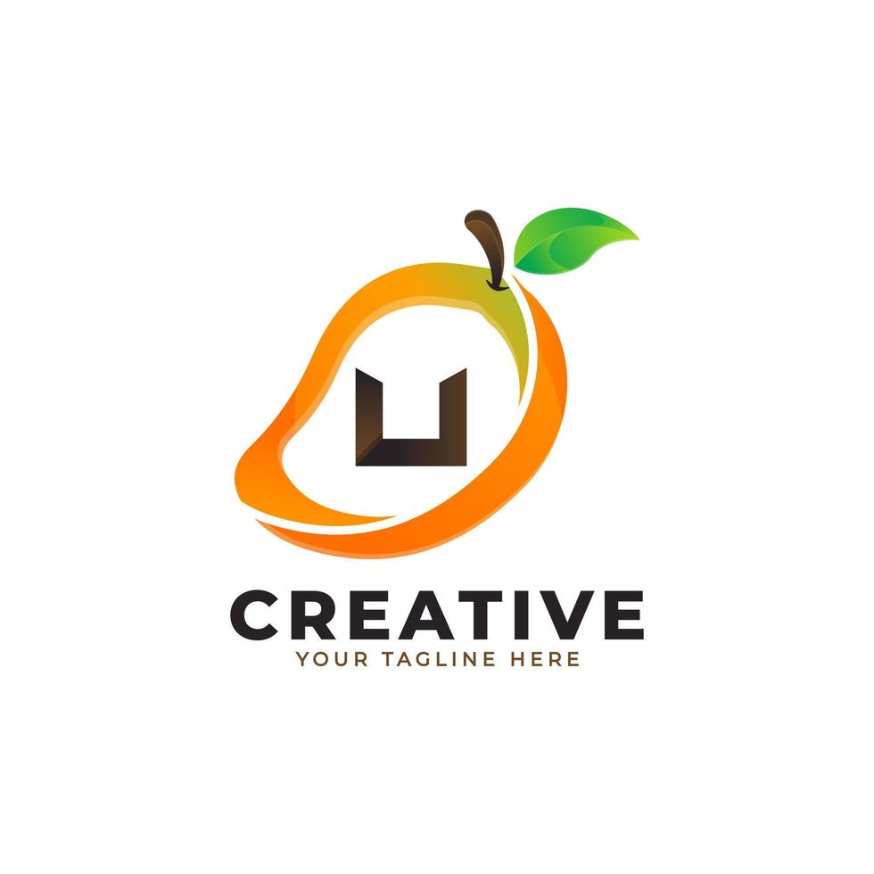 bokstaven u logotyp i färsk mango frukt med modern stil. varumärkesidentitet logotyper design vektor illustration mall