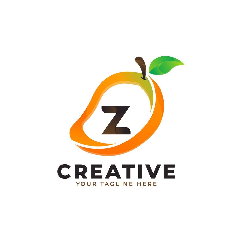 bokstaven z logotyp i färsk mango frukt med modern stil. varumärkesidentitet logotyper design vektor illustration mall