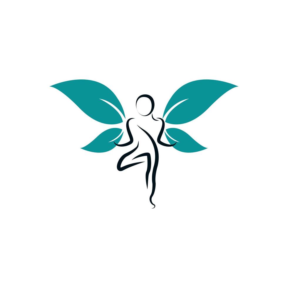 fjärilskvinna med löv för wellness och hälsosam logotyp ikon designmallelement vektor