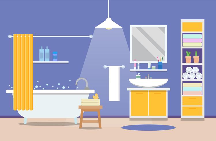 Badezimmer modernes Interieur - eine Badewanne mit Waschbecken, Apartment-Design. Vektor-Illustration im flachen Stil. vektor