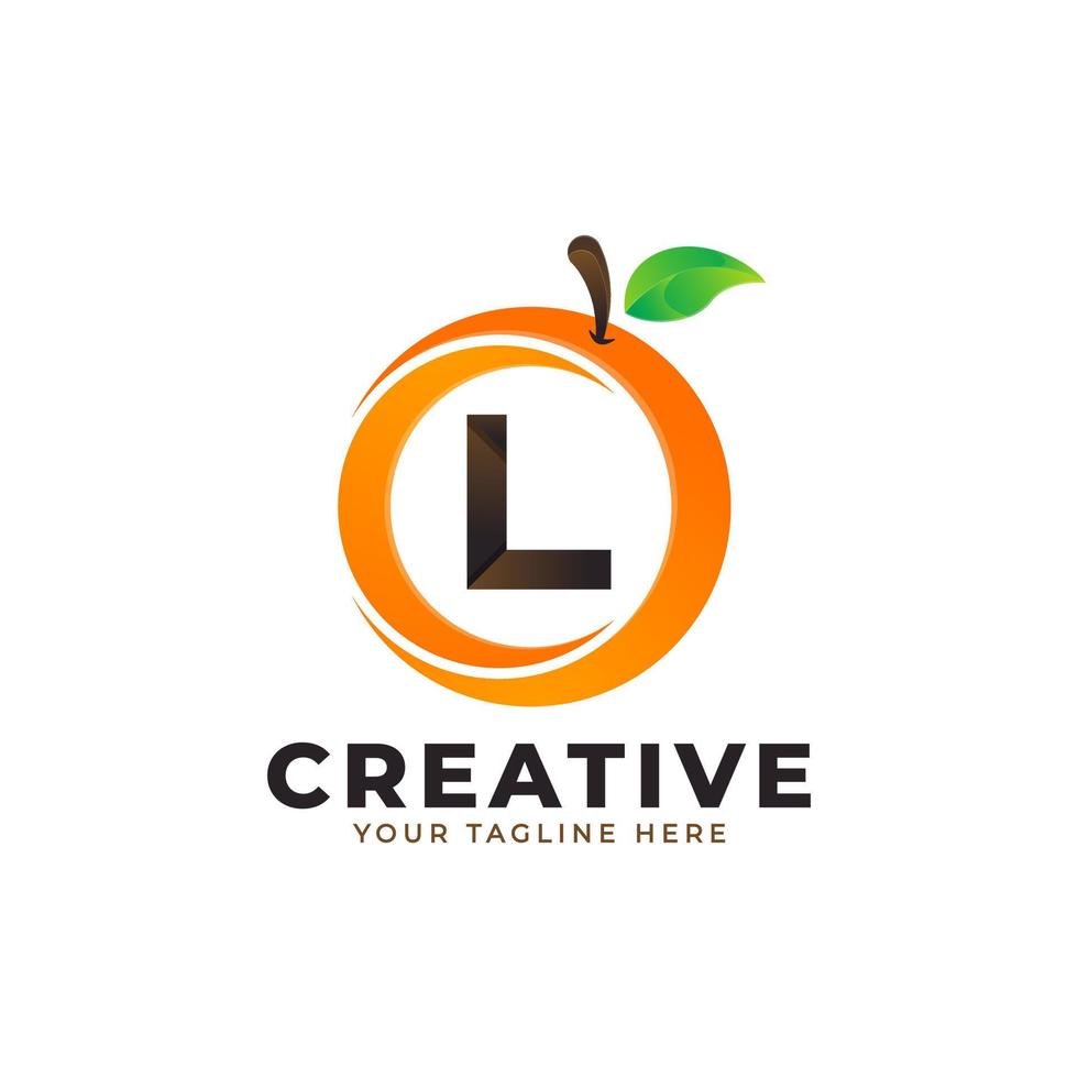 bokstaven l logotyp i färsk orange frukt med modern stil. varumärkesidentitet logotyper design vektor illustration mall