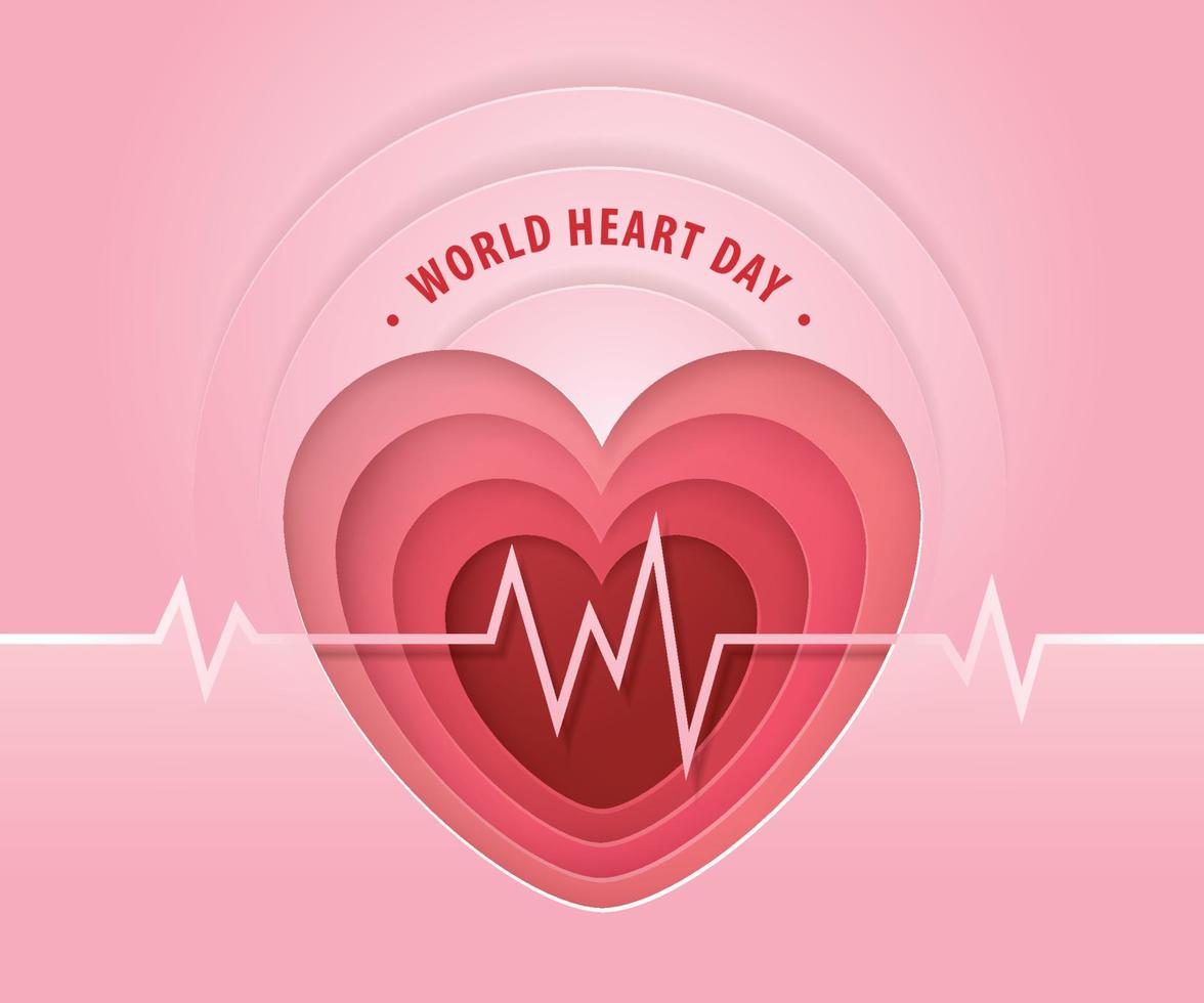 världen hjärta dag illustration koncept. rött hjärta med hjärtat våg tecken vektor