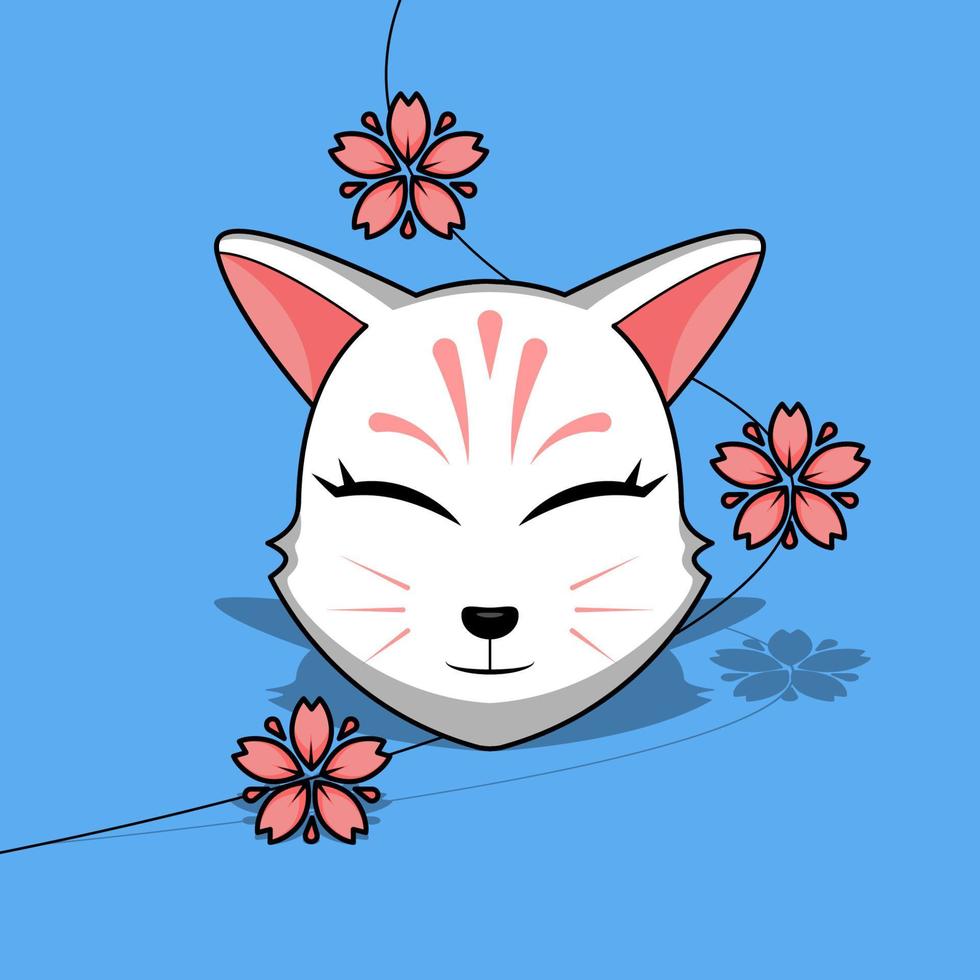 söt japansk kitsune mask med sakura blomma, vektor illustration eps.10