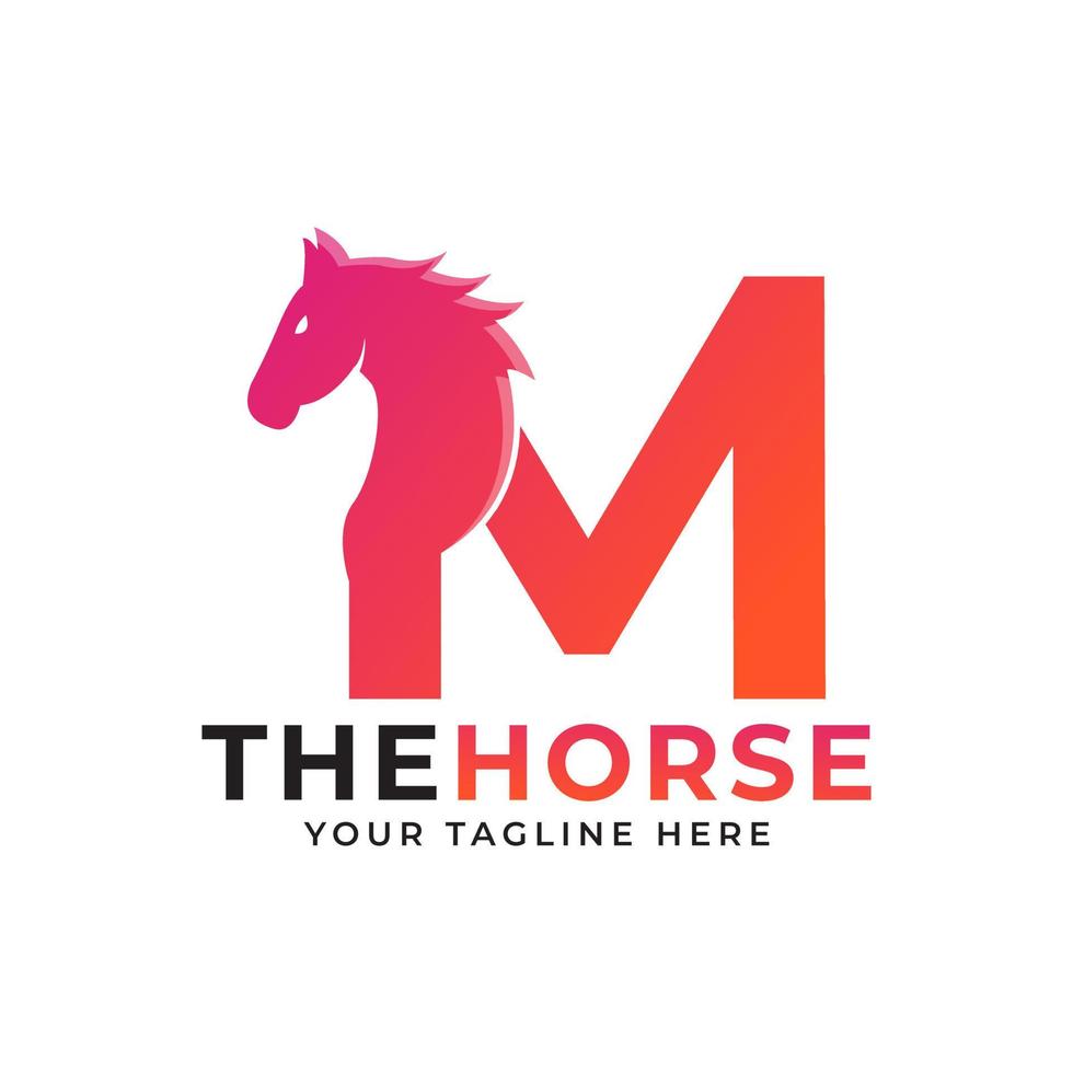 kreativa första bokstaven m med häst eller hingst huvud logotyp vektor koncept