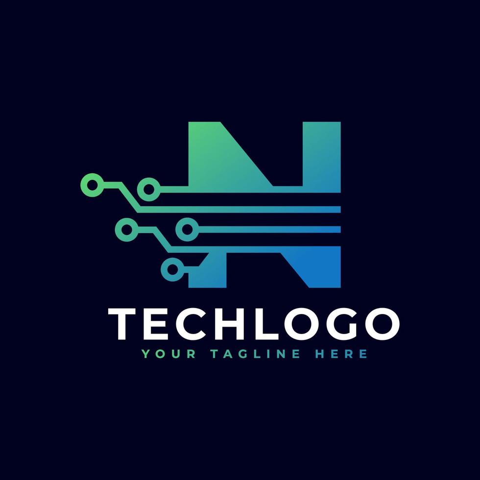 tech-buchstabe n-logo. futuristische Vektor-Logo-Vorlage mit grüner und blauer Verlaufsfarbe. Geometrische Figur. verwendbar für Geschäfts- und Technologielogos. vektor