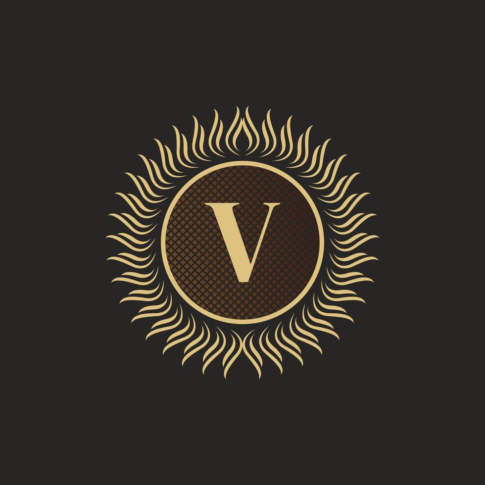 emblem bokstaven v guld monogram design. lyx volumetrisk logotyp mall. 3d linje prydnad för affärsskylt, märke, vapen, etikett, boutiquemärke, hotell, restaurang, heraldiskt. vektor illustration